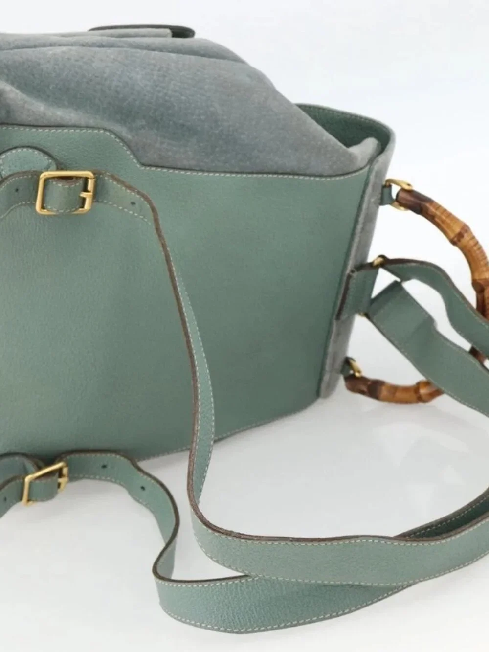 GUCCI Bamboo Backpack Suede Green Gold 003 2058 0016 Auth YKZ1452